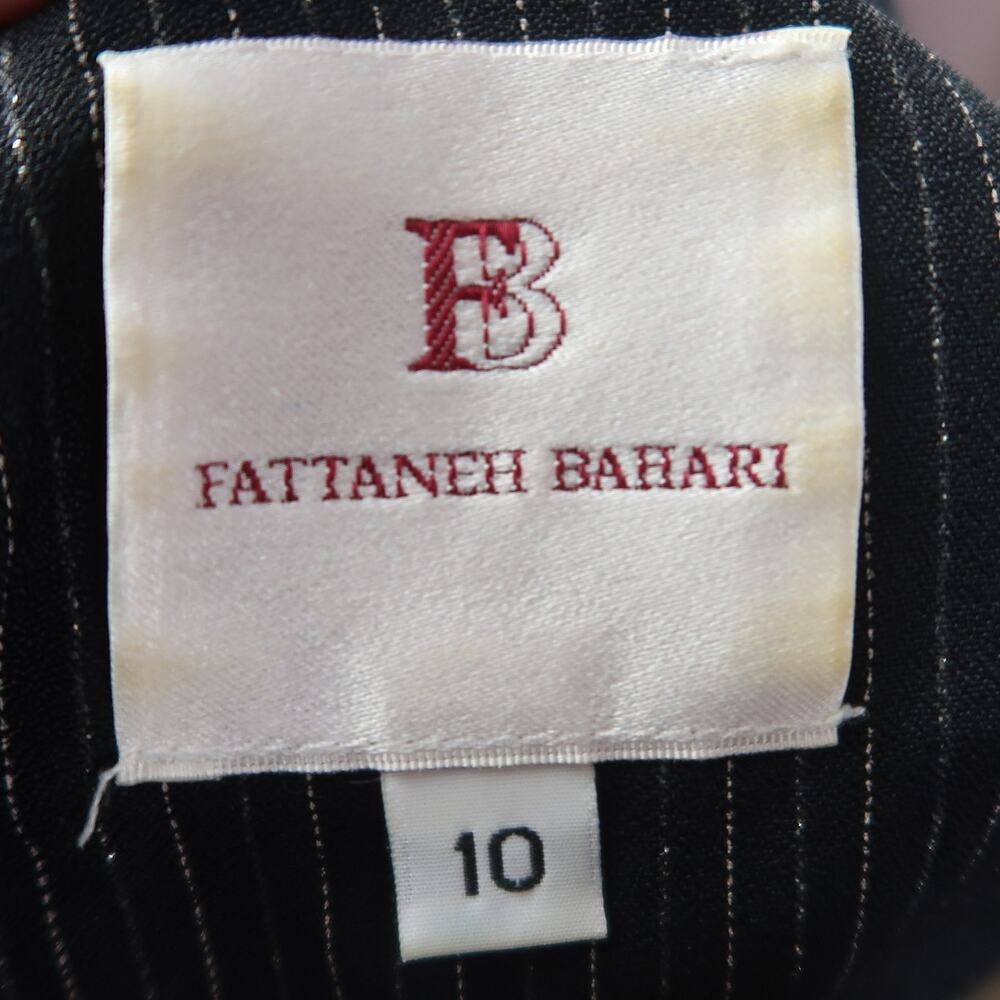 Vintage 90s Fattaneh Bahari Black Sparkle Pinstripe Long Duster Blazer Jacket 10 - Picture 5 of 7